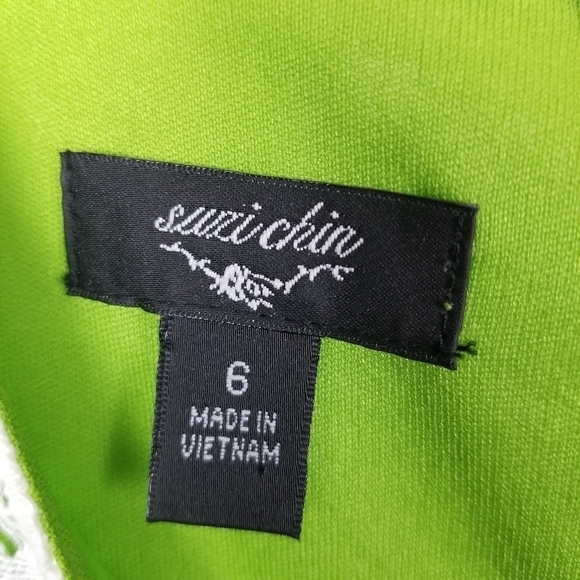 Suzi Chin Lace Overlay Cap Sleeve Mini Dress Cream Green Womens Size 6 Boho - Picture 5 of 7